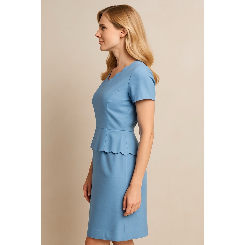 Talbots Vintage Blue Silk Dress Short Sleeve Scalloped Neckline‎ Womens 8 New - Picture 2 of 9